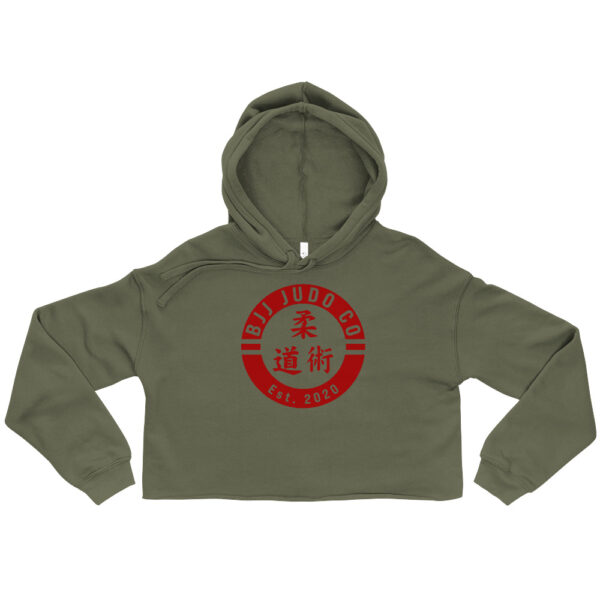 womens cropped hoodie military green front 62376c5604d95